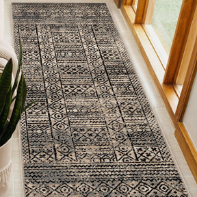 Formal Geometric Border Indoor Area Rug or Runner - Cream