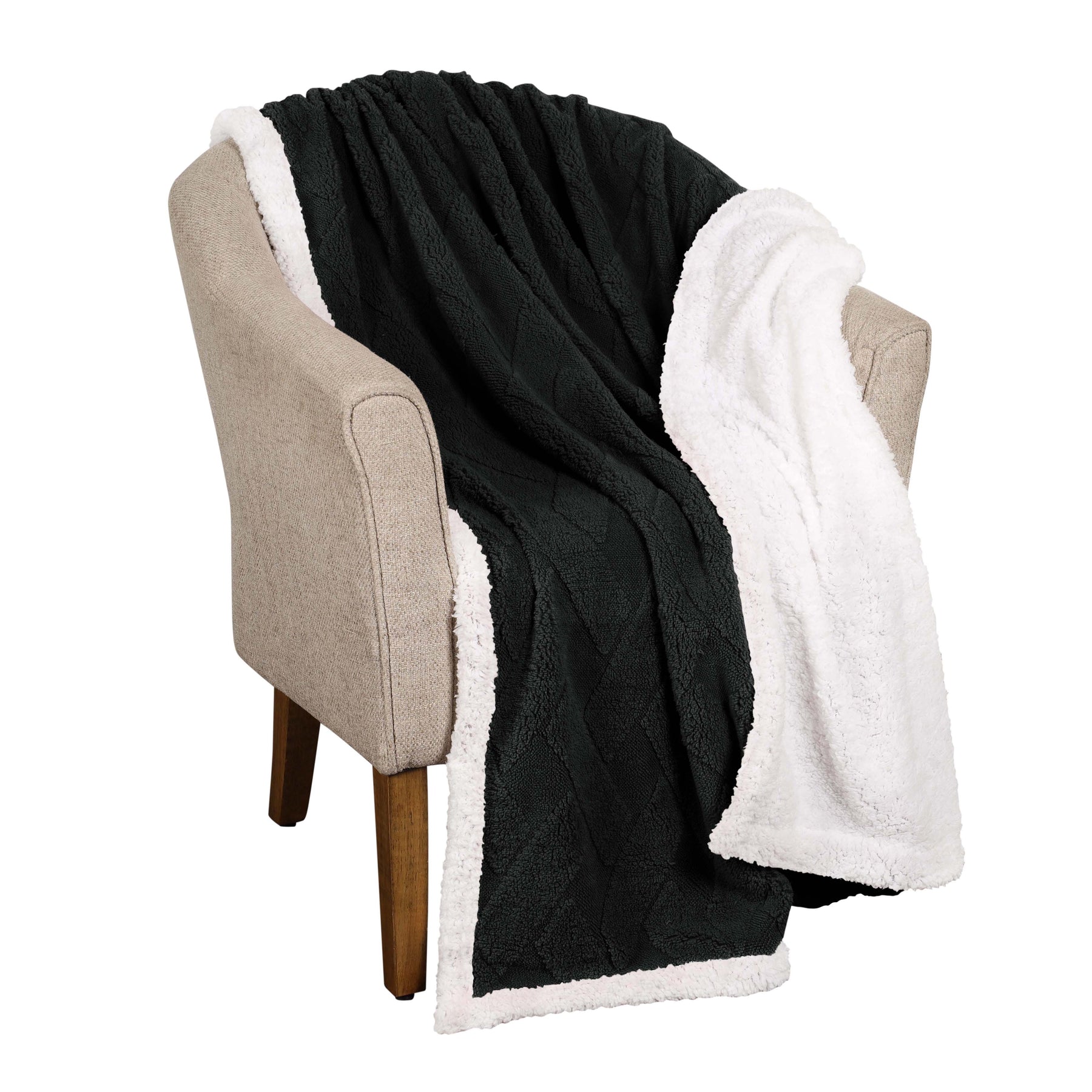 Superior Nuuk Reversible Jacquard Lattice Fleece Plush Sherpa Blanket - Black