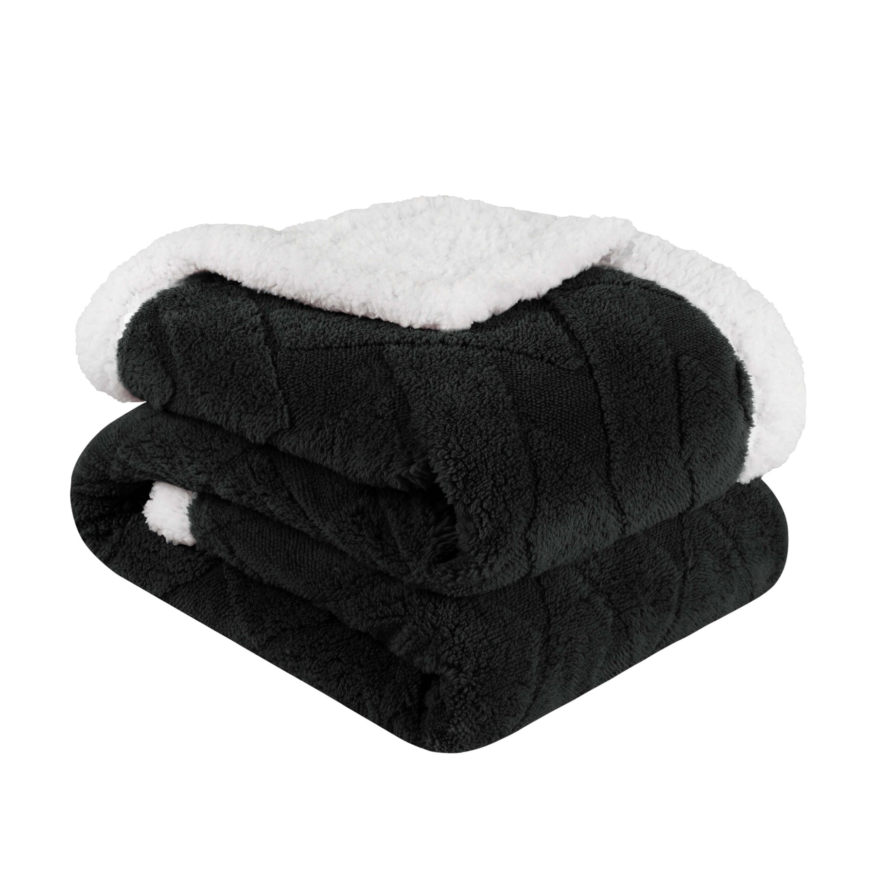Superior Nuuk Reversible Jacquard Lattice Fleece Plush Sherpa Blanket - Black