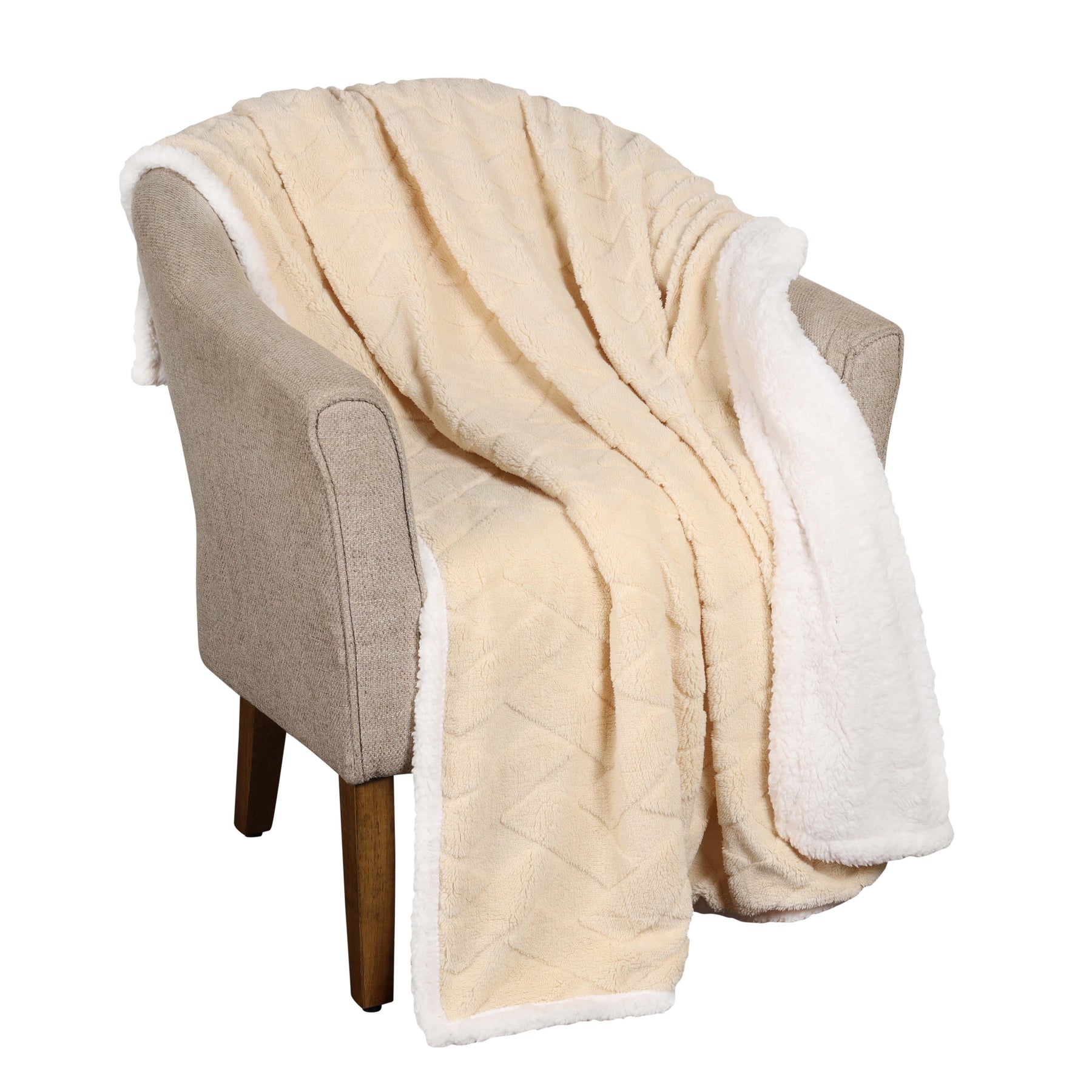 Superior Nuuk Reversible Jacquard Lattice Fleece Plush Sherpa Blanket - Cream