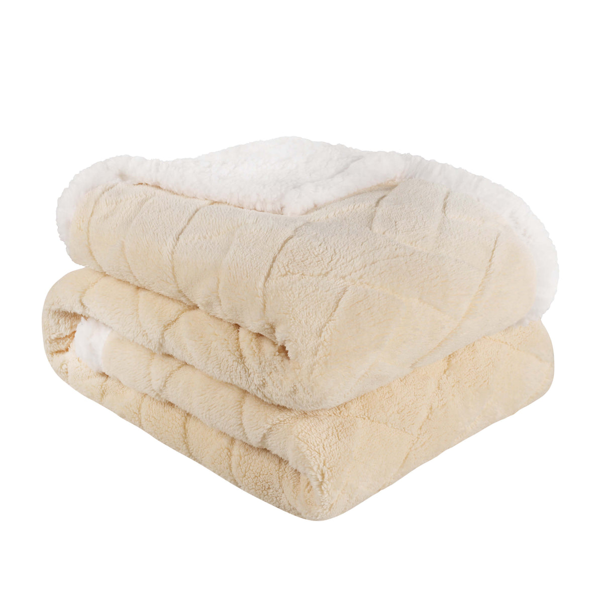 Superior Nuuk Reversible Jacquard Lattice Fleece Plush Sherpa Blanket - Cream