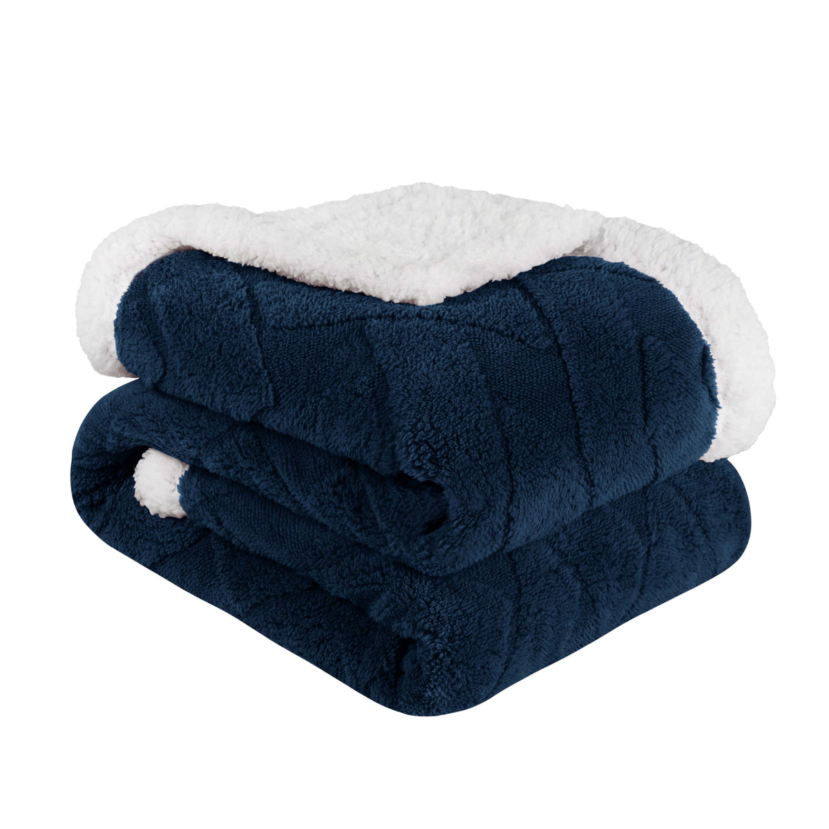 Superior Nuuk Reversible Jacquard Lattice Fleece Plush Sherpa Blanket -  Navy Blue