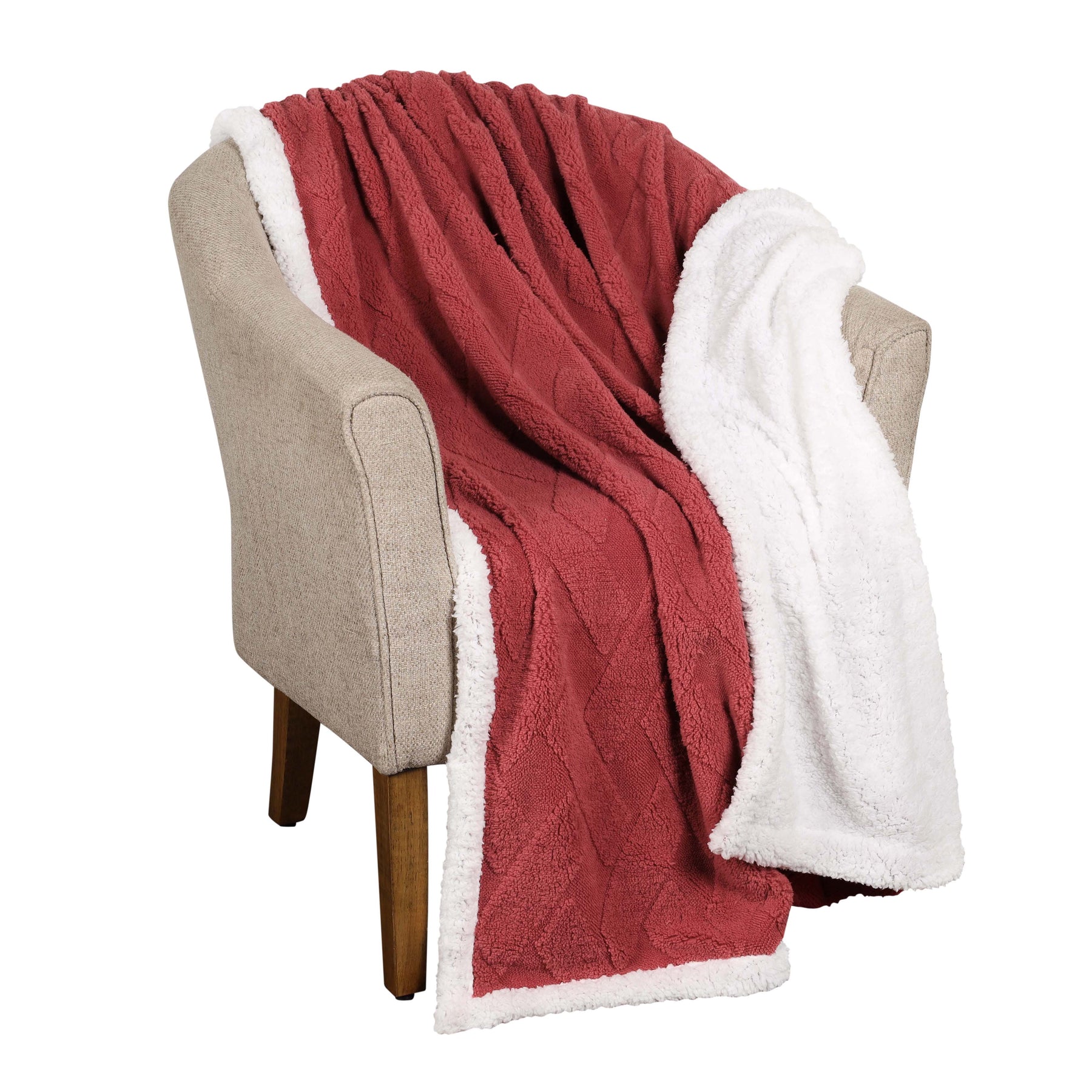 Superior Nuuk Reversible Jacquard Lattice Fleece Plush Sherpa Blanket -  Poppy Red