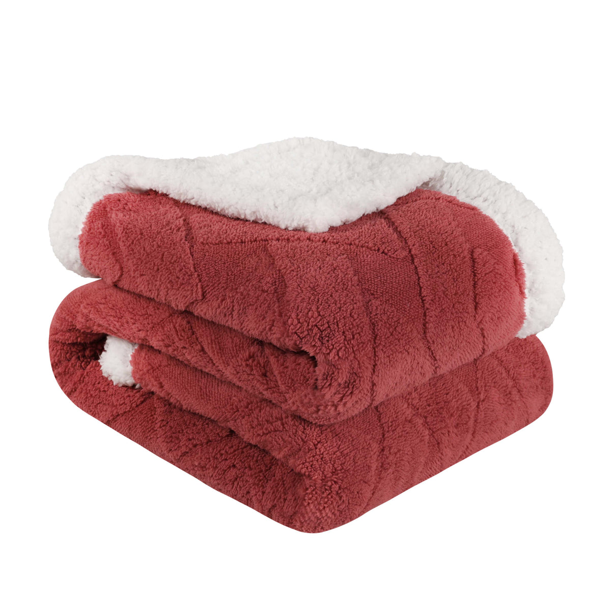 Superior Nuuk Reversible Jacquard Lattice Fleece Plush Sherpa Blanket - Poppy Red