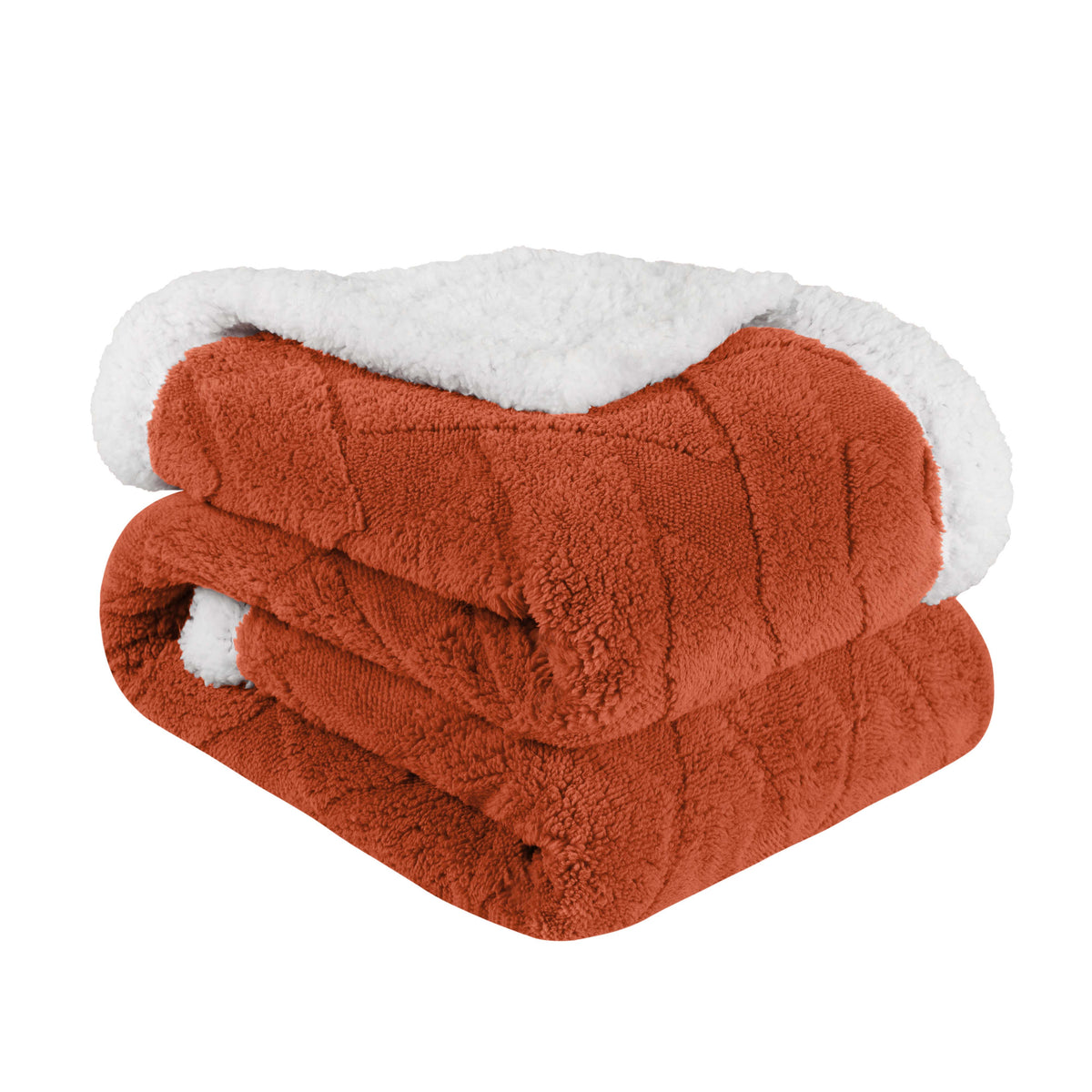 Superior Nuuk Reversible Jacquard Lattice Fleece Plush Sherpa Blanket - Rust