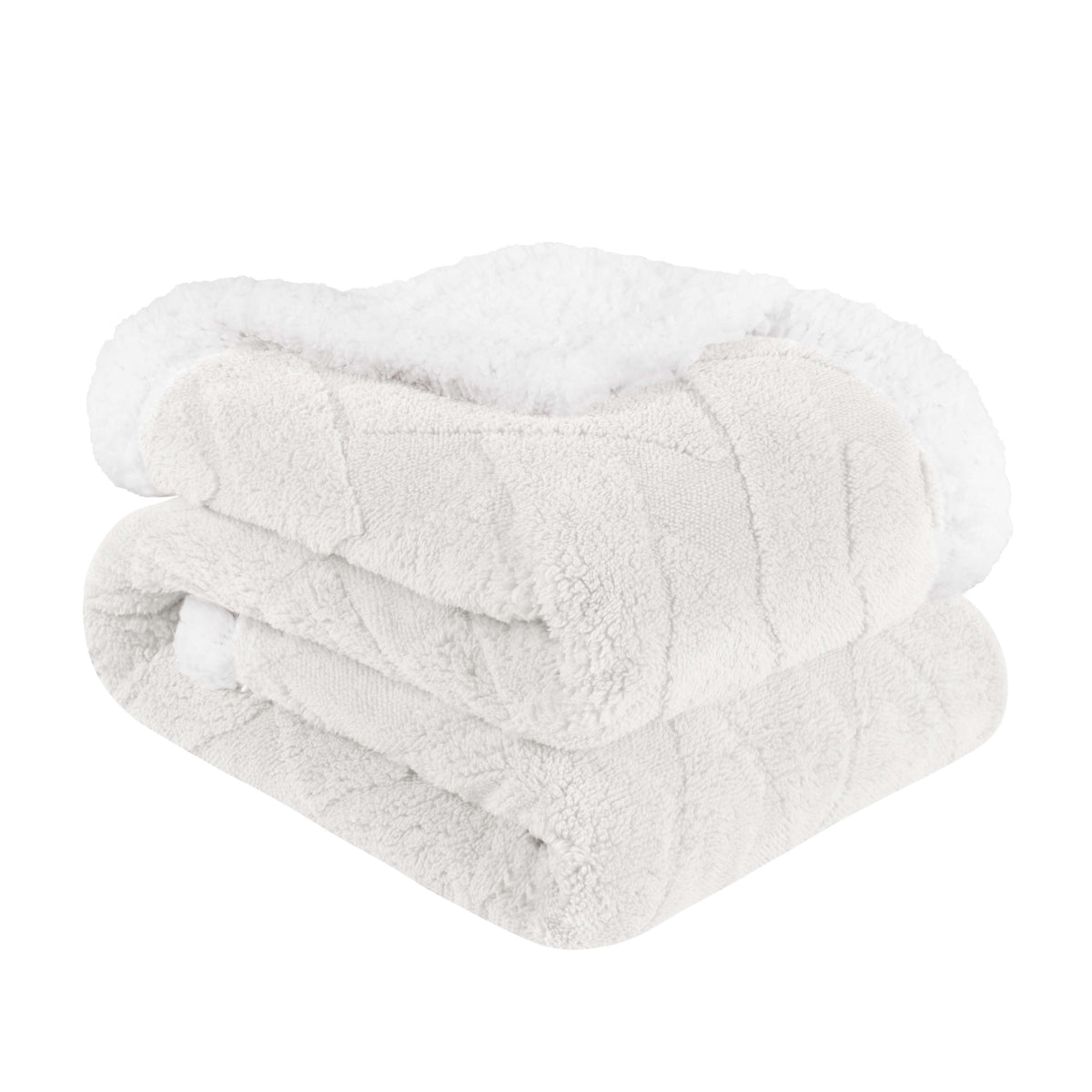 Superior Nuuk Reversible Jacquard Lattice Fleece Plush Sherpa Blanket - White