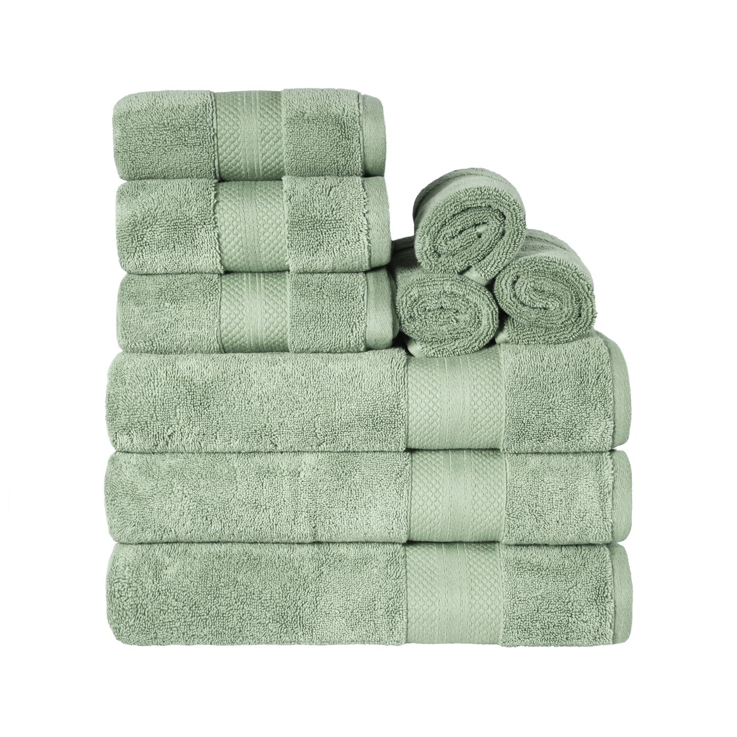Superior Premium Turkish-Cotton Assorted Towel Set - Olive green