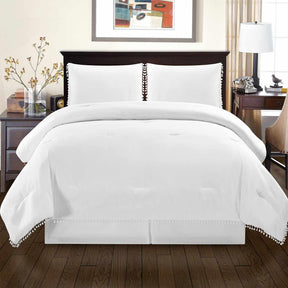  Superior Pom Pom Down Alternative Microfiber Comforter Set - White