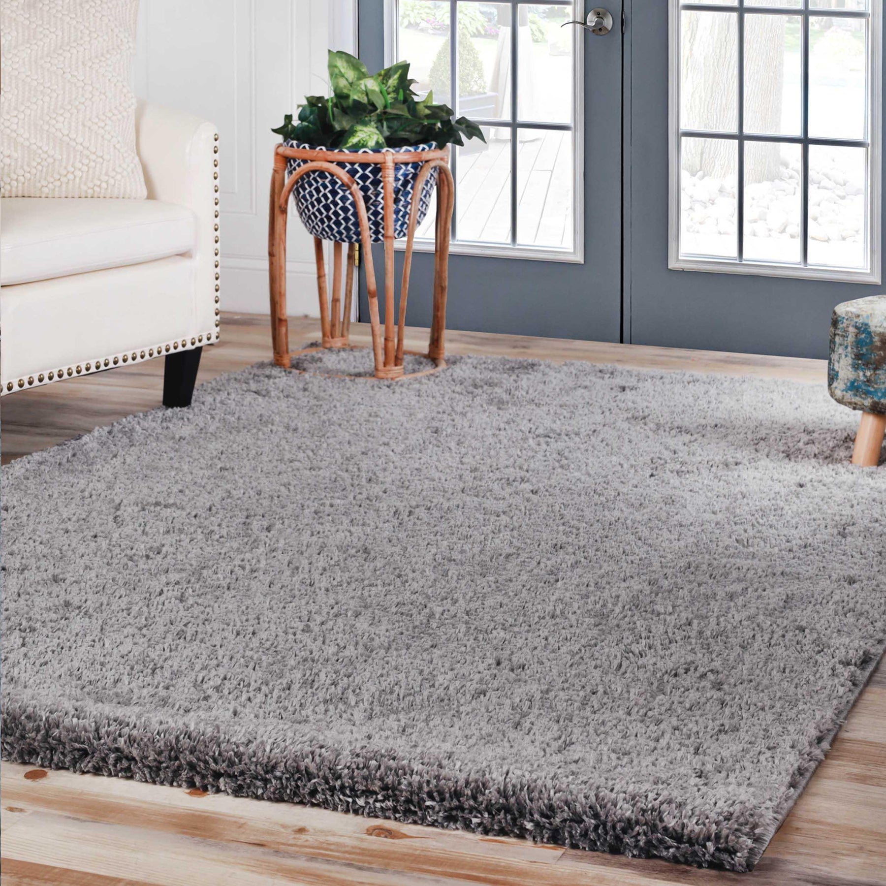  Superior Solid Indoor Plush Shag Area Rug Or Runner Or Round Rug - Grey