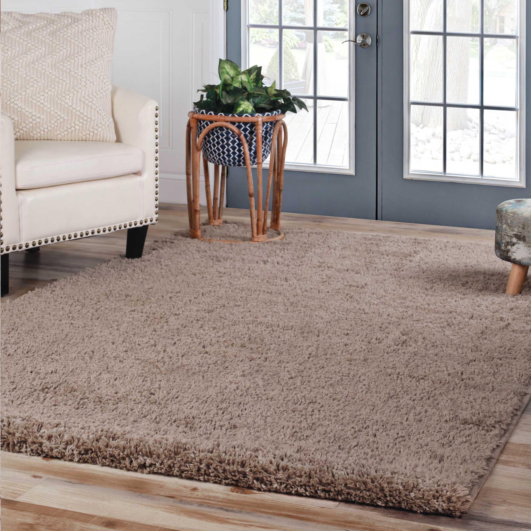  Superior Solid Indoor Plush Shag Area Rug Or Runner Or Round Rug -  Taupe