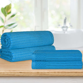 Superior Soho Ribbed Textured CotSuperior Soho Ribbed Textured Cotton Ultra-Absorbent Bath Sheet & Bath Towel Set - Azure