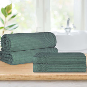 Superior Soho Ribbed Textured Cotton Ultra-Absorbent Bath Sheet & Bath Towel Set - Basil