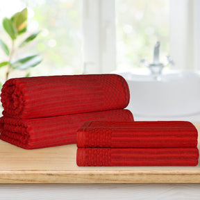 Superior Soho Ribbed Textured Cotton Ultra-Absorbent Bath Sheet & Bath Towel Set - Burgundy