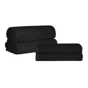  Superior Soho Ribbed Textured Cotton Ultra-Absorbent Bath Sheet & Bath Towel Set - Black