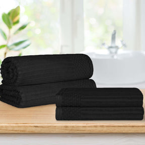 Superior Soho Ribbed Textured Cotton Ultra-Absorbent Bath Sheet & Bath Towel Set - Black