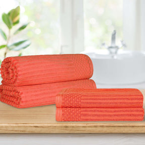 Superior Soho Ribbed Textured Cotton Ultra-Absorbent Bath Sheet & Bath Towel Set - Coral