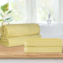 Superior Soho Ribbed Textured Cotton Ultra-Absorbent Bath Sheet & Bath Towel Set - Golden Mist