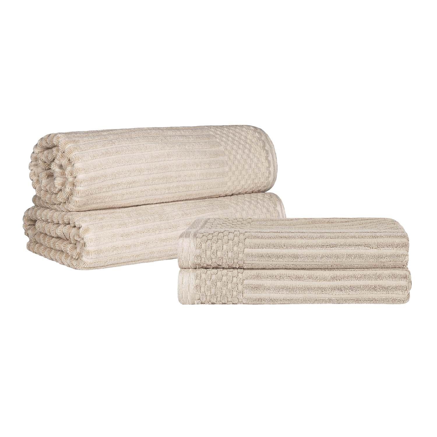  Superior Soho Ribbed Textured Cotton Ultra-Absorbent Bath Sheet & Bath Towel Set - Ivory
