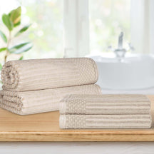 Superior Soho Ribbed Textured Cotton Ultra-Absorbent Bath Sheet & Bath Towel Set - Ivory