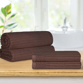  Superior Soho Ribbed Textured Cotton Ultra-Absorbent Bath Sheet & Bath Towel Set - Java
