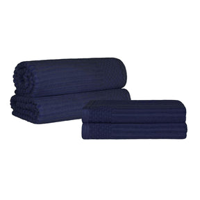  Superior Soho Ribbed Textured Cotton Ultra-Absorbent Bath Sheet & Bath Towel Set - Navy Blue