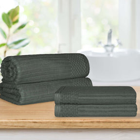  Superior Soho Ribbed Textured Cotton Ultra-Absorbent Bath Sheet & Bath Towel Set - Pine