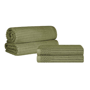  Superior Soho Ribbed Textured Cotton Ultra-Absorbent Bath Sheet & Bath Towel Set - Sage