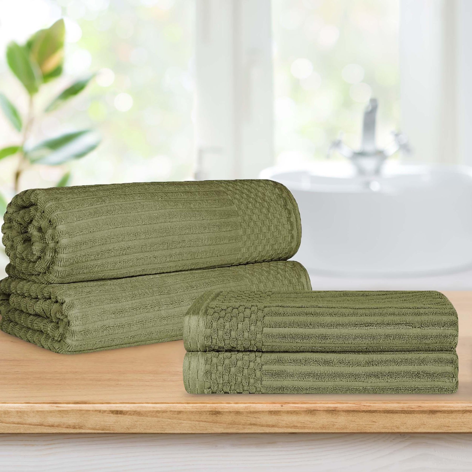  Superior Soho Ribbed Textured Cotton Ultra-Absorbent Bath Sheet & Bath Towel Set - Sage