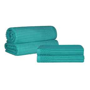  Superior Soho Ribbed Textured Cotton Ultra-Absorbent Bath Sheet & Bath Towel Set - Turquoise