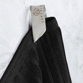 Superior Soho Ribbed Textured Cotton Ultra-Absorbent Hand Towel and Bath Sheet Set - Black
