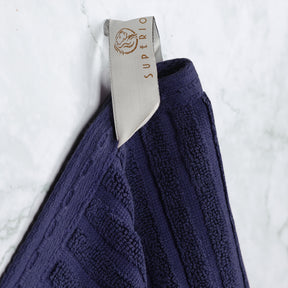 Superior Soho Ribbed Textured Cotton Ultra-Absorbent Hand Towel and Bath Sheet Set - Navy Blue