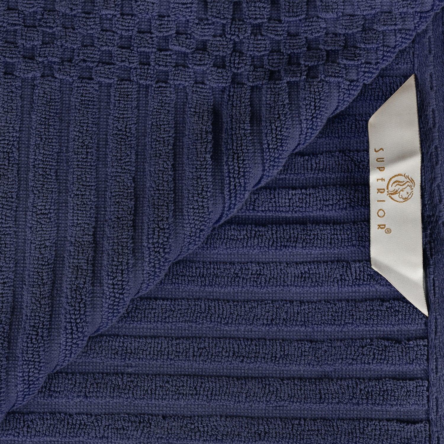  Superior Soho Ribbed Textured Cotton Ultra-Absorbent Hand Towel and Bath Sheet Set - Navy Blue