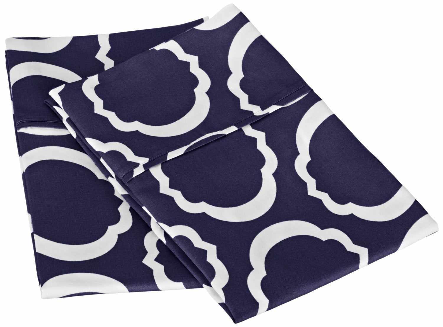 Superior Scroll Park Cotton and Polyester Blend Modern Geometric 2-Piece Pillowcase Set - Navy Blue