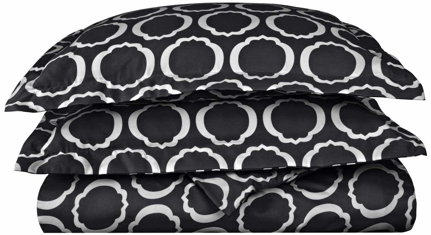 Superior Scroll Park Cotton and Polyester Blend Modern Geometric Duvet Cover Set -Black/white