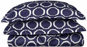 Superior Scroll Park Cotton and Polyester Blend Modern Geometric Duvet Cover Set - Navy Blue/White