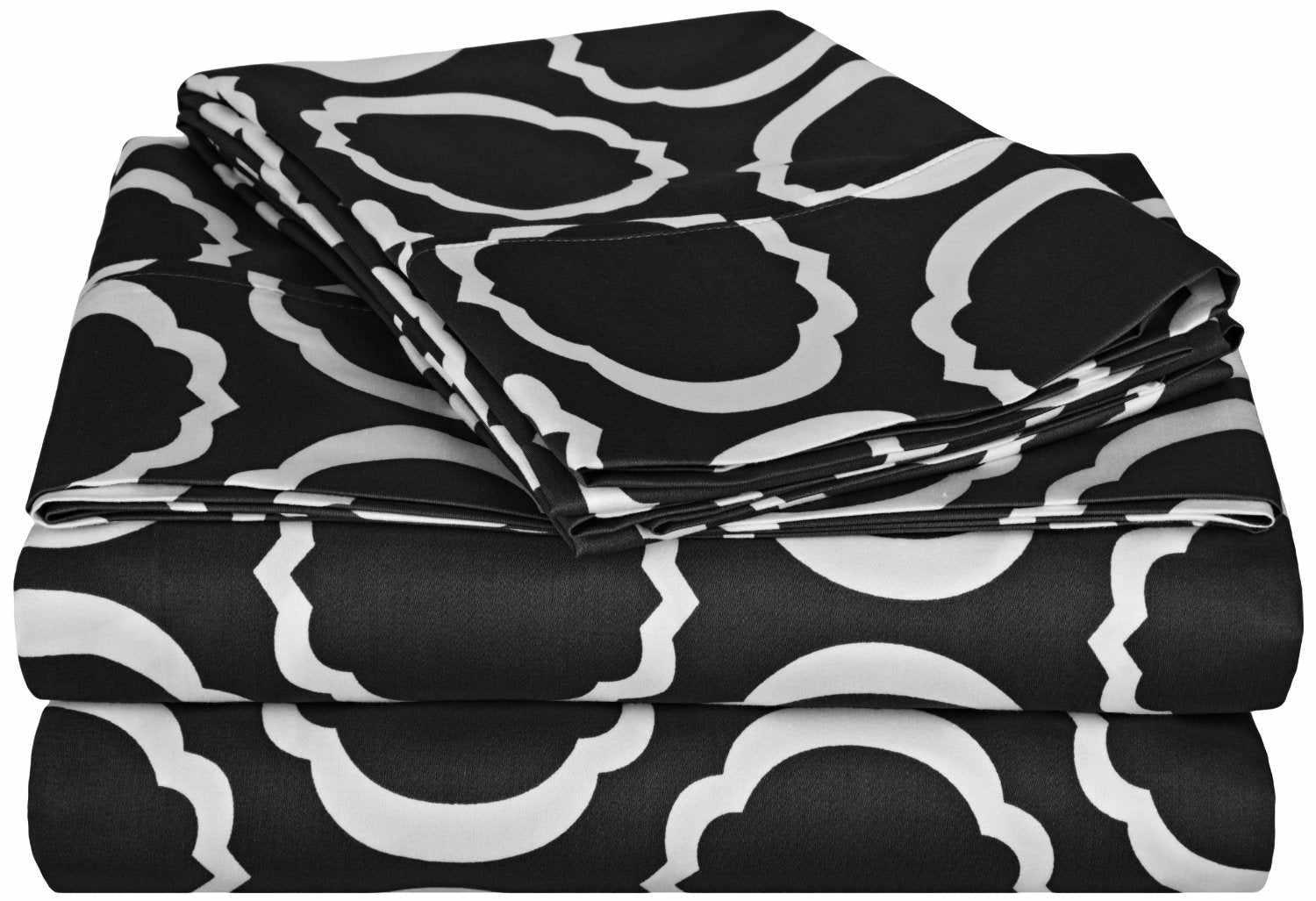 Superior Scroll Park Decorative Cotton-Blend Sheet Set -Black/white
