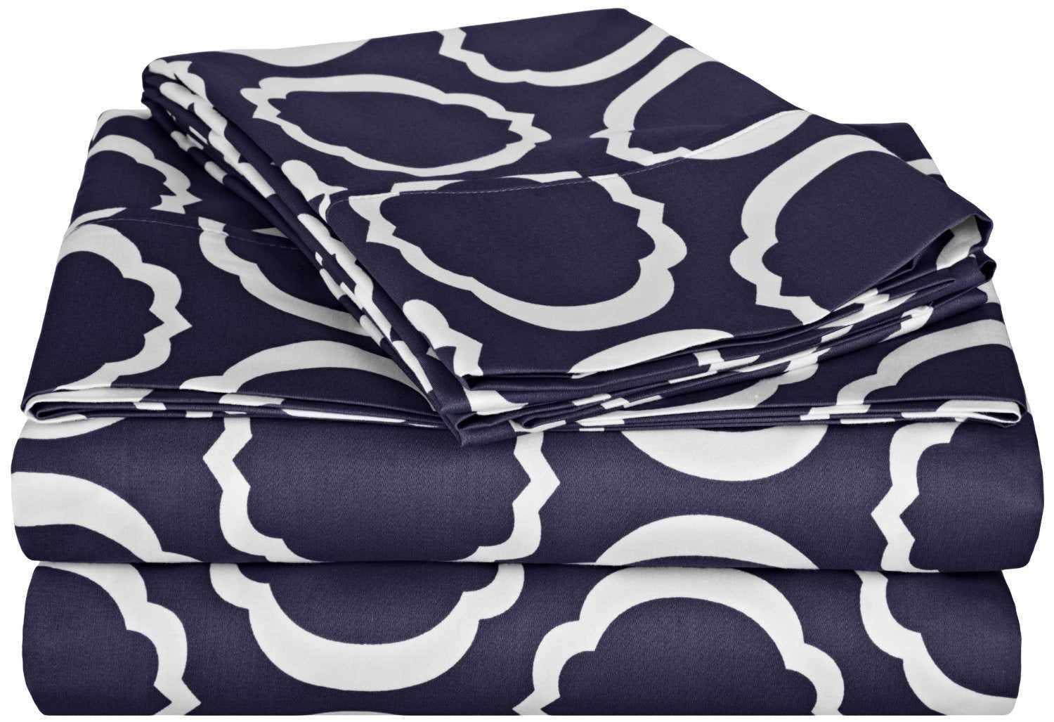 Superior Scroll Park Decorative Cotton-Blend Sheet Set - Navy Blue