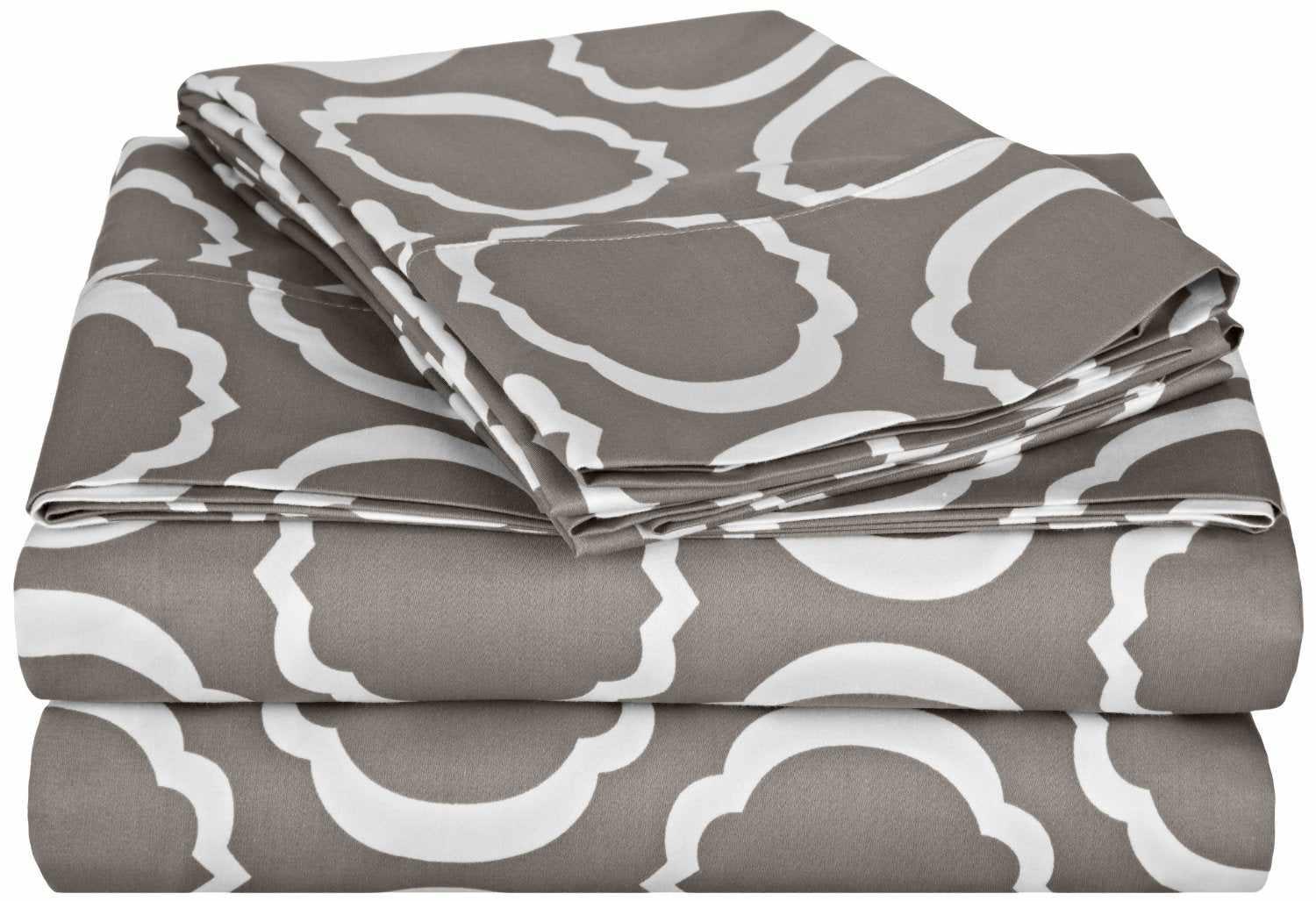 Superior Scroll Park Decorative Cotton-Blend Sheet Set - Grey/white