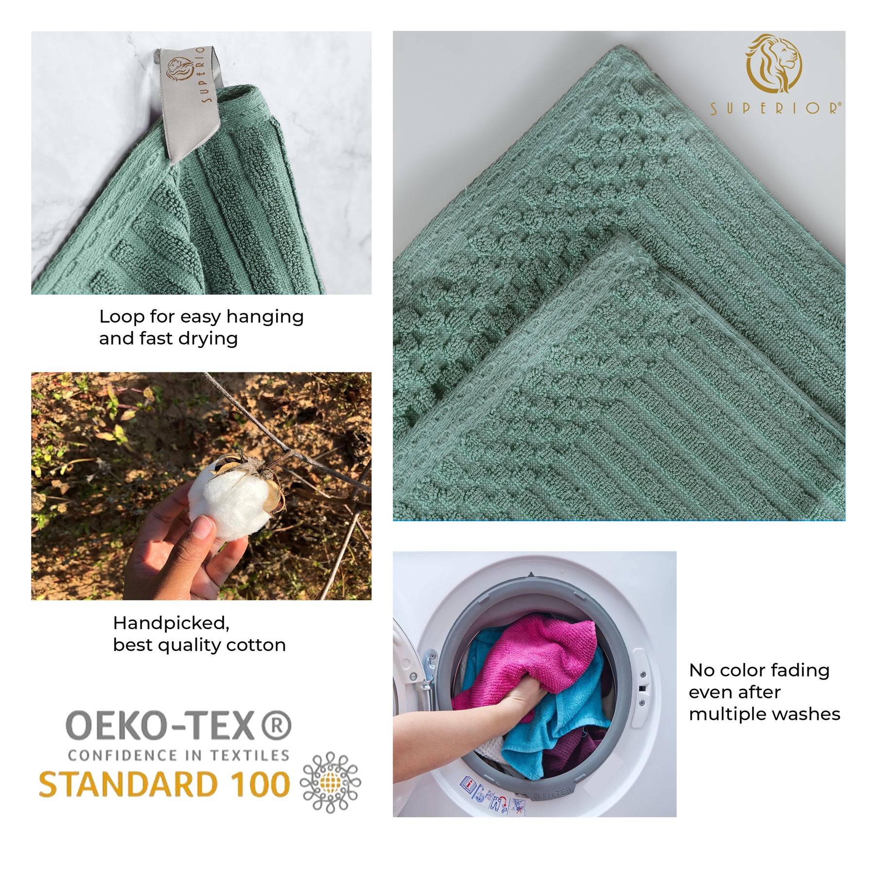 Superior Soho Ribbed Textured Cotton Ultra-Absorbent Hand Towel and Bath Sheet Set - Basil