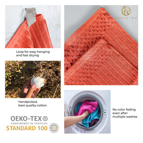 Superior Soho Ribbed Textured Cotton Ultra-Absorbent Bath Sheet & Bath Towel Set - Coral