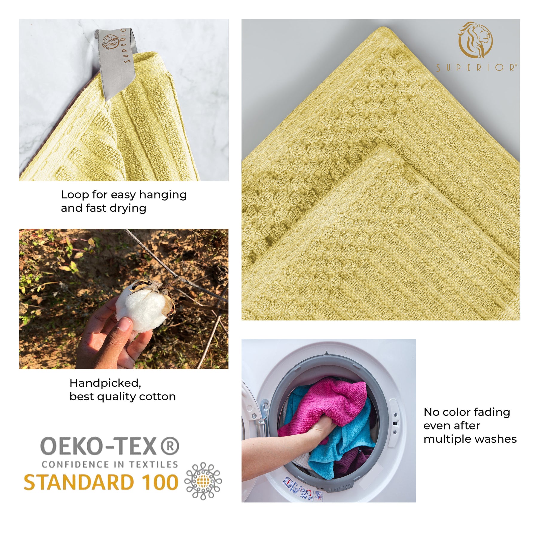 Superior Soho Ribbed Textured Cotton Ultra-Absorbent Bath Sheet & Bath Towel Set - Golden Mist