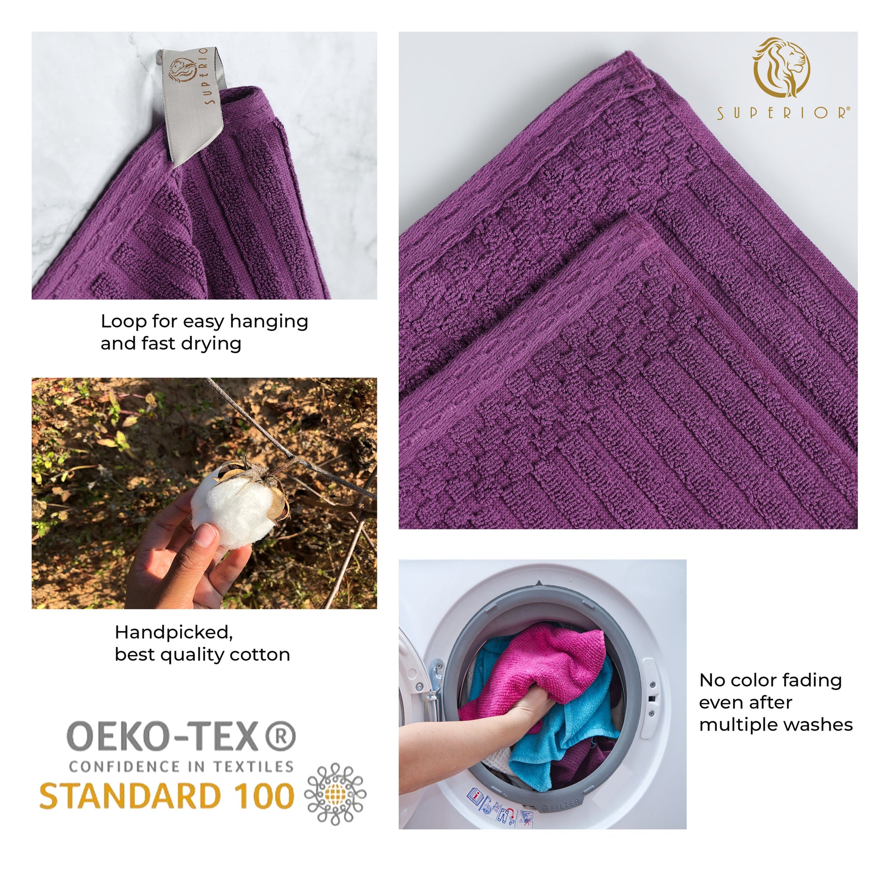 Premium Cotton Hand Towels Plush Touch Quick Dry Hand And Kitchen Eco  Friendly Towel 100% Cotton Loop Terry, Purple, Set of 6