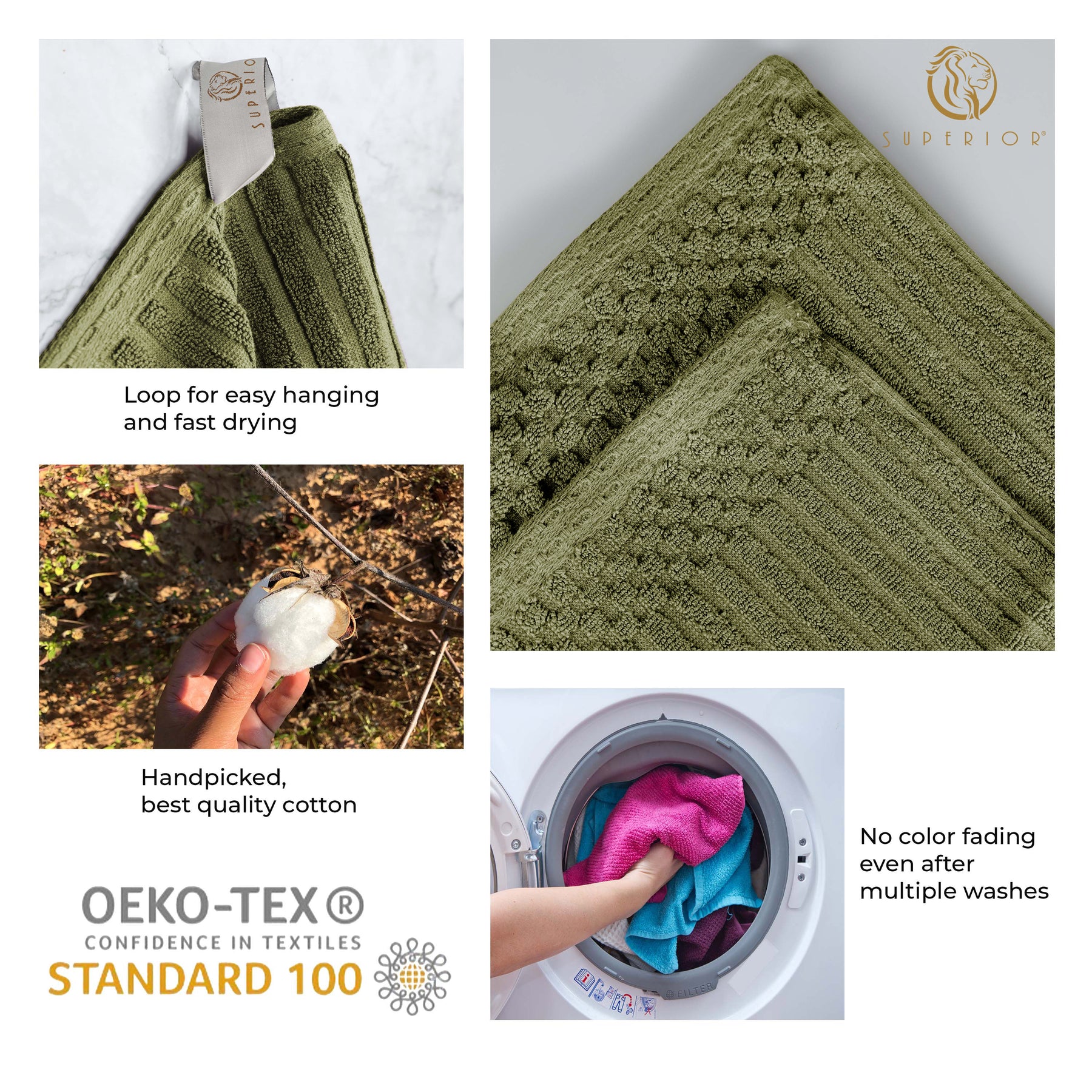 Superior Soho Ribbed Textured Cotton Ultra-Absorbent Hand Towel and Bath Sheet Set - Sage