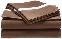  Superior Solid Luxurious 300-Thread Count Cotton Deep Pocket Bed Sheet Set - Mocha/Sky Blue