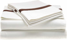 Superior Solid Luxurious 300-Thread Count Cotton Deep Pocket Bed Sheet Set - White/Choco