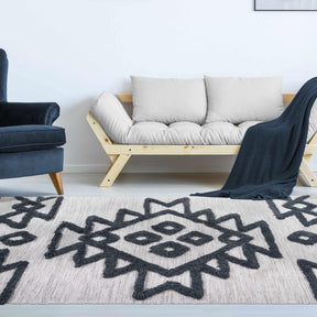 Superior Bohemian Wool Geometric Medallion Fringe Indoor Area or Runner Rug-Rugs-Superior-Black-Ivory-2.6 ft. x 10 ft.-Home City Inc