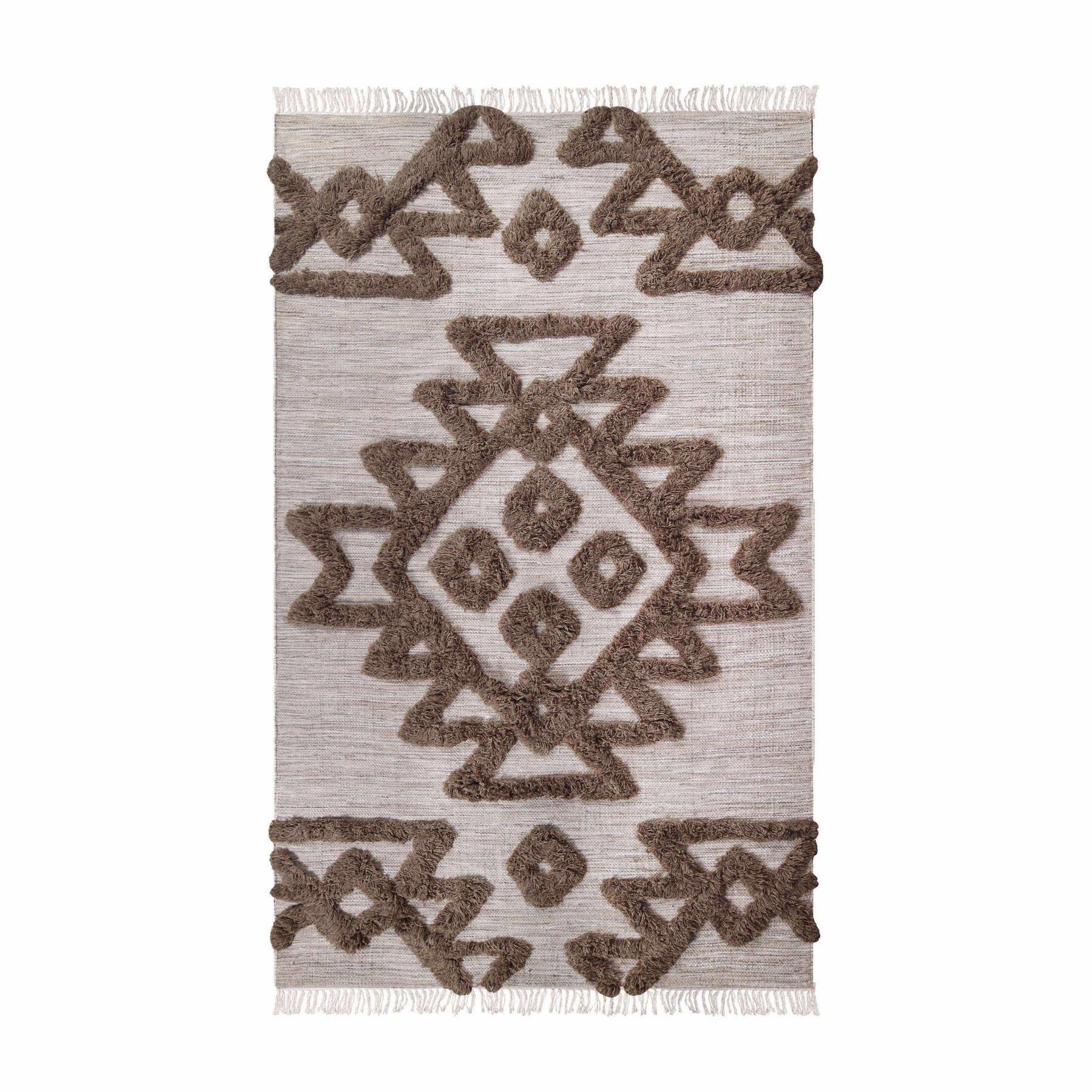  Superior Bohemian Wool Geometric Medallion Fringe Indoor Area or Runner Rug - Sand-Taupe