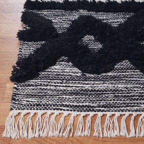 Superior Bohemian Wool Geometric Medallion Fringe Indoor Area or Runner Rug-Rugs-Superior-Black-Ivory-2.6 ft. x 10 ft.-Home City Inc