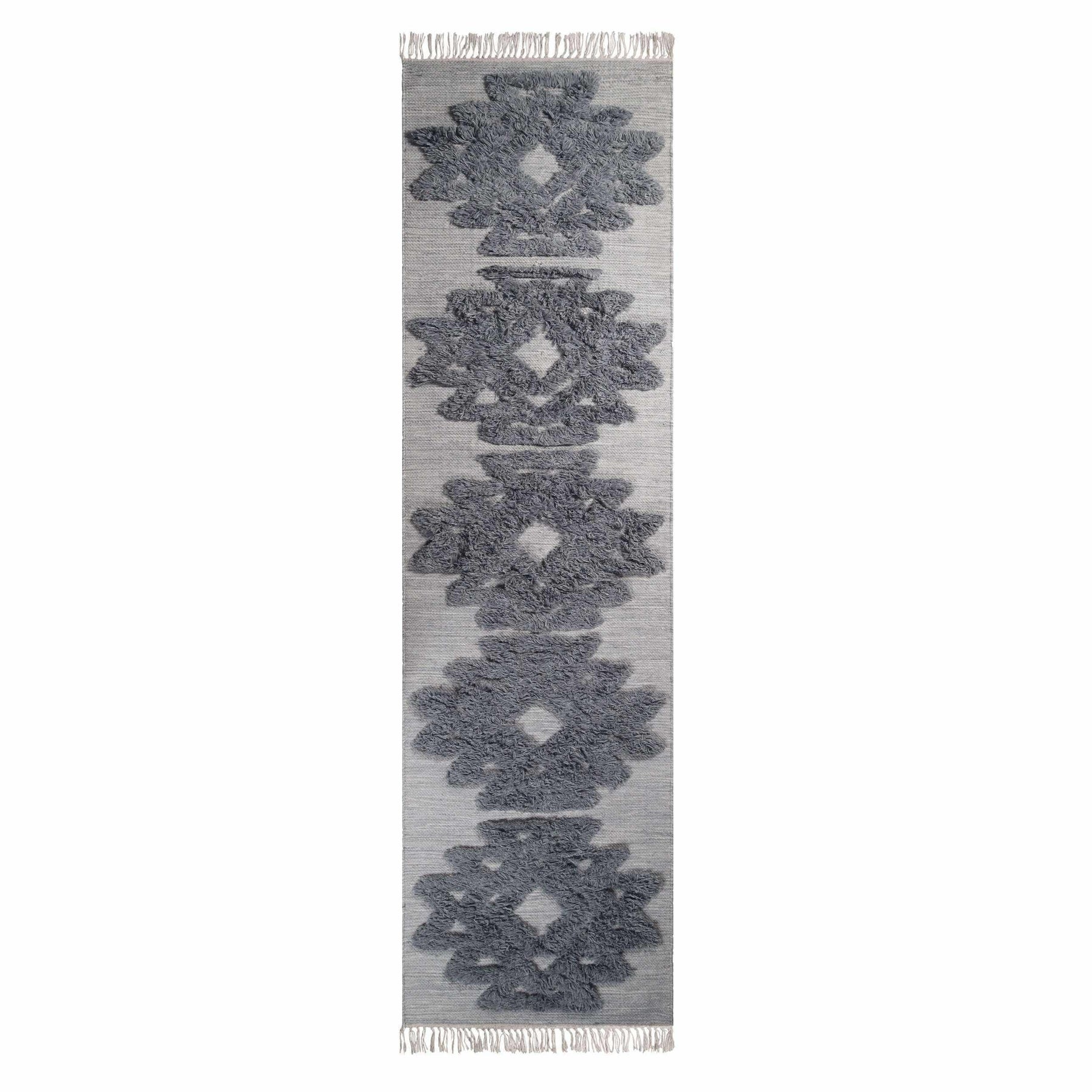  Superior Bohemian Wool Geometric Medallion Fringe Indoor Area or Runner Rug - Silver-Grey