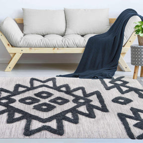 Superior Bohemian Wool Geometric Medallion Fringe Indoor Area or Runner Rug-Rugs-Superior-Black-Ivory-2.6 ft. x 10 ft.-Home City Inc